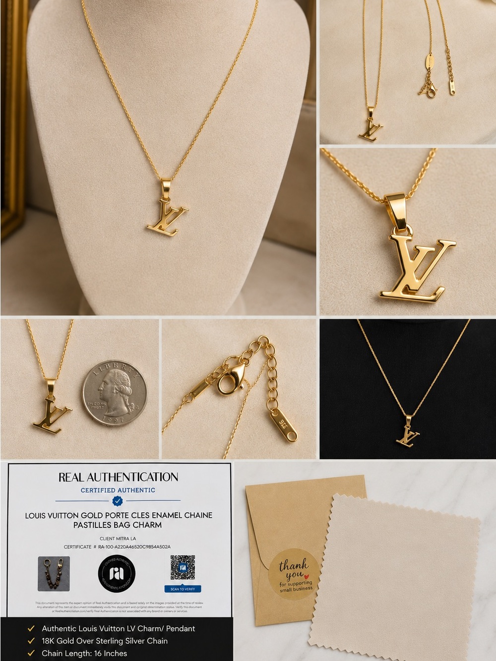 Louis Vuitton Gold LV Charm Pendant Necklace
